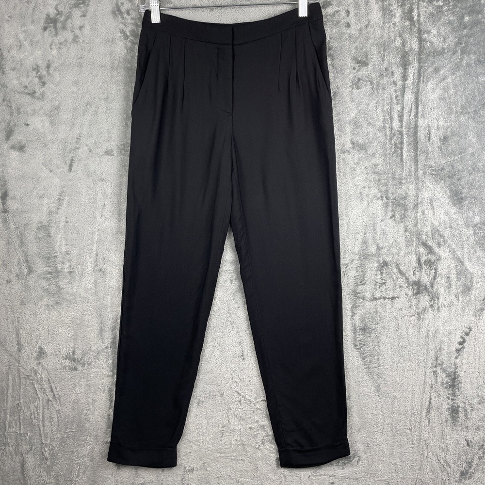 Theory Pants Womens 00 Black Slacks Cuffs Career Casual Viscose Stretch USA‎